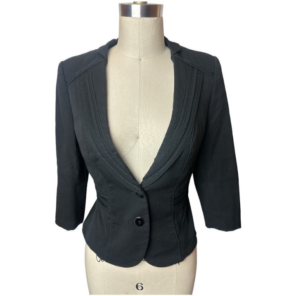 WHBM Black 3/4 Sleeve Two Button Career Jacket Women's Size 0